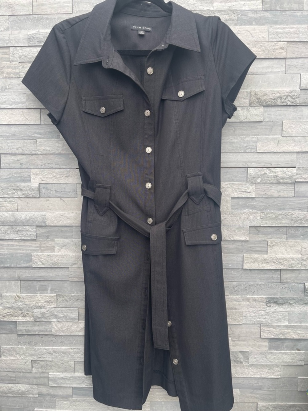 Black Short-Sleeve Shirt Dress with Belt… amazing material!